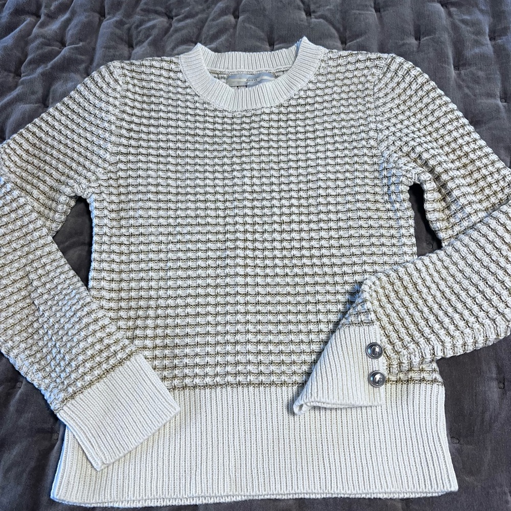 Guess gold and white sweater
